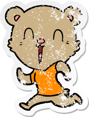 Bir insan tarafından çizilen mutlu çizgi film ayısının sıkıntılı çıkartması.