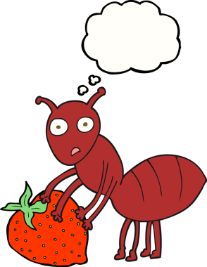 Bir insan tarafından çizilmiş böğürtlenli serbest çizim baloncuk karınca.