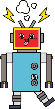 Bir insan tarafından çizilmiş çılgın bir robot çizgi filmi.