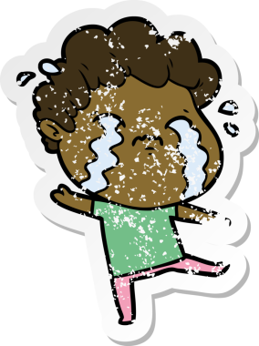 Bir insan tarafından çizilmiş ağlayan bir karikatürcünün sıkıntılı çıkartması.