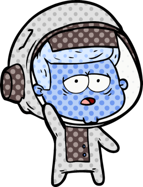 Bir insan tarafından çizilmiş yorgun astronot çizgi filmi.