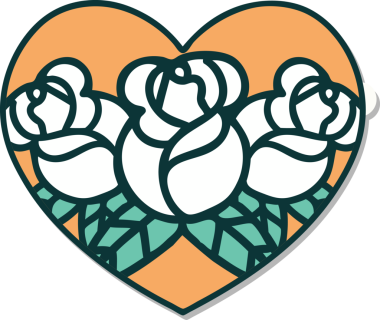 Geleneksel kalp stili dövme çıkartması ve bir insan tarafından çizilmiş çiçekler.