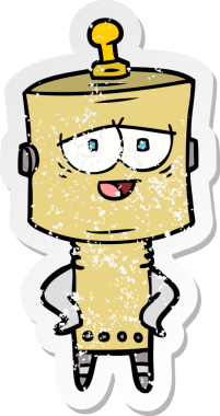 Bir insan tarafından çizilmiş karikatür robotunun sıkıntılı çıkartması.