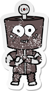 Bir insan tarafından çizilmiş mutlu çizgi film robotunun sıkıntılı çıkartması.
