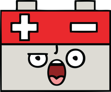 Bir insan tarafından çizilmiş bir araba aküsünün sevimli karikatürü.