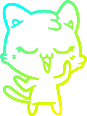Bir insan tarafından çizilmiş mutlu çizgi film kedisinin soğuk gradyan çizgisi.