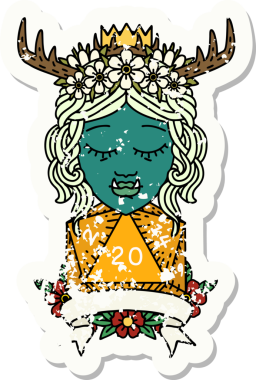 Retro Dövme Biçimli Ork karakteri bir insan tarafından çizilmiş 20 zar ile