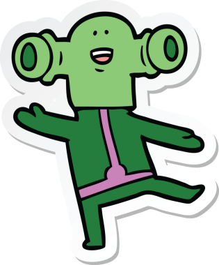 Bir insan tarafından çizilmiş dost canlısı bir uzaylı çizgi film çıkartması.