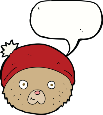 Bir insan tarafından çizilmiş konuşma balonlu oyuncak ayı yüzlü çizgi film.