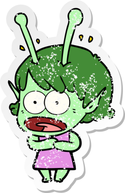 Bir insan tarafından çizilmiş uzaylı bir kızın karikatür çıkartması.