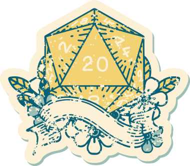 Retro Dövme Biçimi Doğal 20 D20 zar bir insan tarafından çizildi