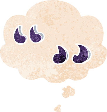 bir insan tarafından çizilmiş grunge sıkıntılı retro desenli düşünce baloncuğu ile çizgi film tırnak işaretleri