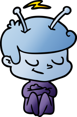 Bir insan tarafından çizilmiş dost canlısı çizgi film uzay adamı.