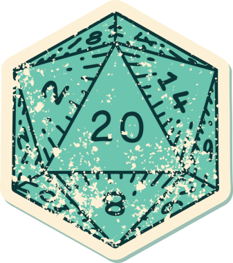 Retro Dövme Biçimi Doğal 20 D20 zar bir insan tarafından çizildi