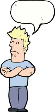 Bir insan tarafından çizilmiş konuşma balonlu somurtkan bir adam.