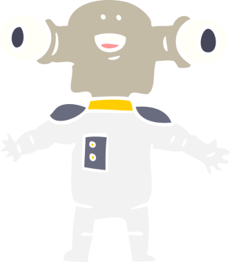 Bir insan tarafından çizilmiş düz renkli çizgi film uzaylısı.