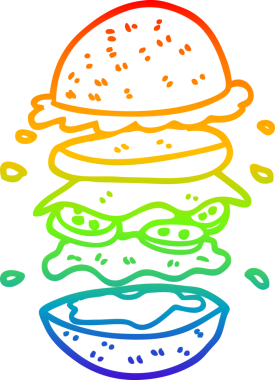 Gökkuşağı gradyan çizgi çizimi bir insan tarafından çizilmiş dev bir hamburger