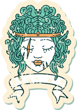 Retro Dövme Tarzı Elf Barbar karakter yüzü Bir insan tarafından çizilmiş pankartıyla