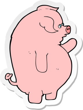 Bir insan tarafından çizilmiş şişko bir domuzun çıkartması.