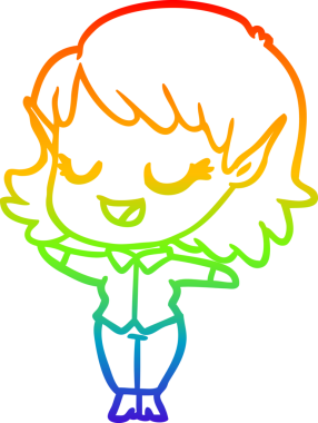 Gökkuşağı gradyan çizgisi mutlu çizgi film kızı bir insan tarafından çizilmiş.