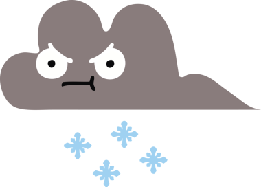 Bir insan tarafından çizilen fırtına kar bulutunun düz renkli retro karikatürü