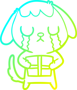 Bir insan tarafından çizilmiş noel hediyeli şirin bir köpeğin soğuk gradyan çizimi.