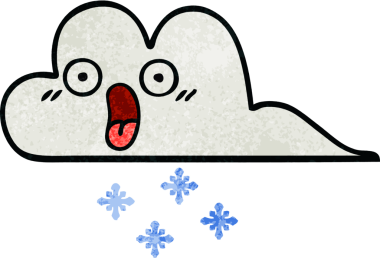 Bir insan tarafından çizilmiş şok olmuş bir kar bulutunun retro grunge desen karikatürü