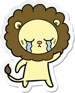 Bir insan tarafından çizilmiş ağlayan çizgi film aslanının çıkartması.