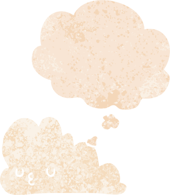 Düşünce baloncuğu ve grunge ile sevimli çizgi film bulutu bir insan tarafından çizilmiş sıkıntılı retro dokuma tarzı