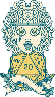 Retro Dövme Tarzı Bir insan tarafından çizilmiş 20 zarlı barbar karakter