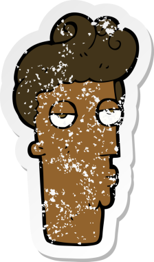 Bir insan tarafından çizilmiş, sıkıntılı bir karikatür çıkartması.