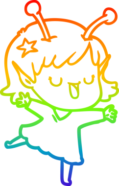 gökkuşağı gradyan çizimi mutlu bir uzaylı kız çizgi filmi bir insan tarafından çizildi