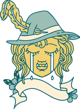 Retro Dövme Tarzı Ağlayan Yarı Ork Karakter Yüzü Bir İnsan Tarafından Çizildi