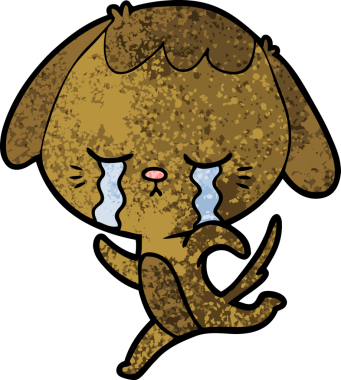 Bir insan tarafından çizilmiş ağlayan çizgi film köpeği.