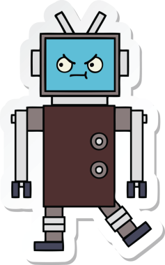 Bir insan tarafından çizilmiş şirin çizgi film robotunun çıkartması.