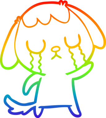 Gökkuşağı gradyan çizimi bir insan tarafından çizilmiş şirin bir çizgi köpeğin ağlaması.