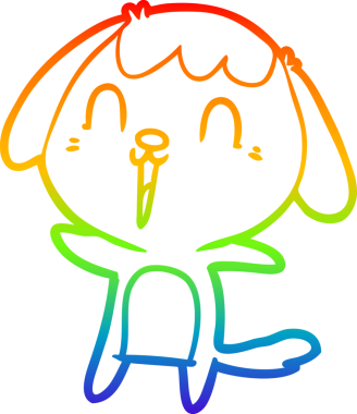 Gökkuşağı gradyan çizimi. Bir insan tarafından çizilmiş şirin bir köpek çizimi.