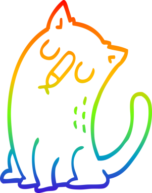 Gökkuşağı gradyan çizgi çizimi Bir insan tarafından çizilmiş komik kedi