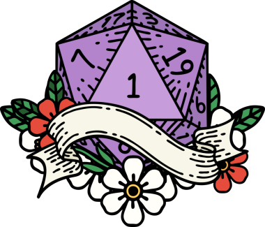 Retro Dövme Biçimi Doğal Bir d20 zar bir insan tarafından çizildi