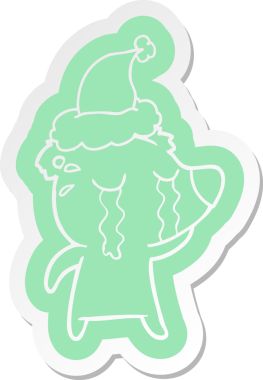 Bir insan tarafından çizilmiş Noel Baba şapkası takan ağlayan bir ayının garip çizgi film çıkartması.