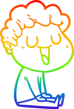 Gökkuşağı gradyan çizgisi bir insan tarafından çizilmiş gülen bir karikatür adamın çizimi