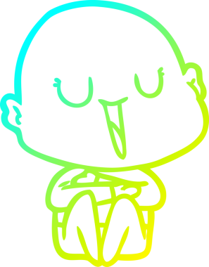 Bir insan tarafından çizilmiş, mutlu, kel bir adamın çizdiği soğuk çizgi.