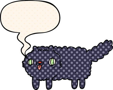 Çizgi roman tarzında konuşma balonu olan çizgi film kedisi bir insan tarafından çizildi.