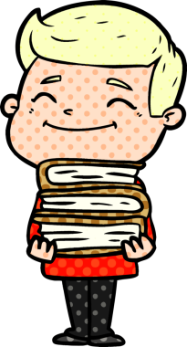 Bir insan tarafından çizilmiş bir yığın kitabı olan mutlu çizgi film adamı.