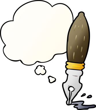 Düşünce baloncuklu çizgi film kalemi bir insan tarafından çizilmiş.