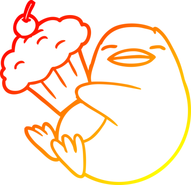 Bir insan tarafından çizilmiş kek ile bir penguenin sıcak çizgi çizimi