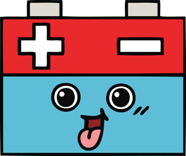 Bir insan tarafından çizilmiş bir araba aküsünün sevimli karikatürü.