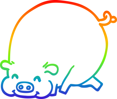 Gökkuşağı gradyan çizgi çizimi bir insan tarafından çizilmiş şişman domuz