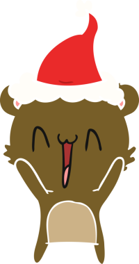 Mutlu ayı eli bir insan tarafından çizilmiş Noel Baba şapkasının düz renk çizimi