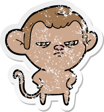 Bir insan tarafından çizilmiş karikatür maymununun sıkıntılı çıkartması